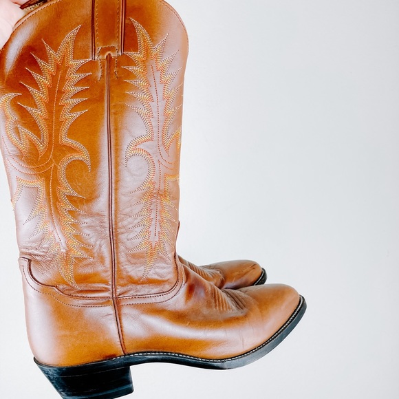 Tony Lama Brown Leather Heeled Cowboy Western Boot - Picture 1 of 13